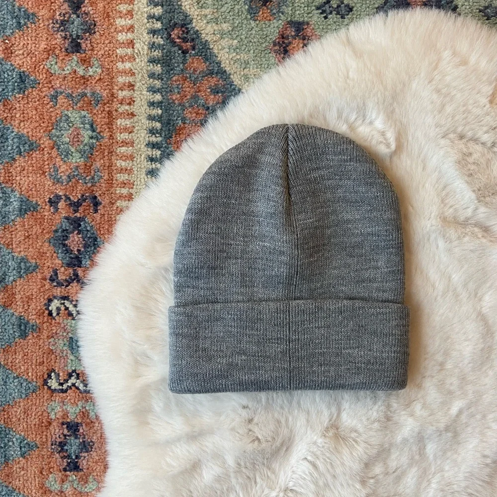 Grey knit beanie fold over basic hat OSFM new without tags unisex ships daily!